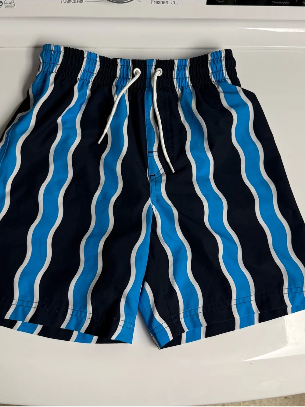 Boys Large (10-12)  Blue Wave-Striped Swim Shorts